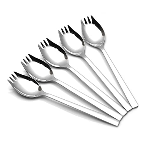 BEBEMOKO 304 Stainless Steel Salad Spoon Long Handle Heavy Duty Black Silverware Mini Spoons Forks