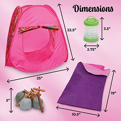 18 Inch Dolls Camping Tent Set And Accessories With 18 Inch Girl Doll Pop-Up Tent, Doll Sleeping Bag, Firewood, Toy Camping Food, And Light-Up Lantern, 15 Piece Doll Camping Set #TOP6