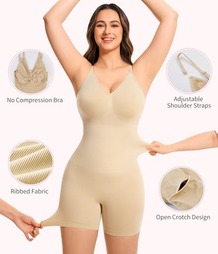 Gotoly Shapewear Bodysuit for Women Tummy Control Seamless Full Body Shaper V-Neck Waist Trainer Snatched Body Suit3