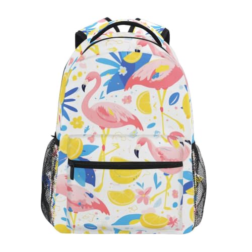 Cartable sac à dos école flamants roses citrons pour ados