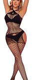 Bommi Fairy Damen Fischnetz Reizwäsche Netzwäsche Cut-Out Netzstrumpf Dessous Mesh Strumpfhosen Babydoll Nachtwäsche Scharf Outfit ClubKleid (Schwarz)