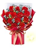 Mosstory Flower Bouquet 12-Piece Red Preserved Roses Bouquet with Led Lights Gift for Women Wife Mother Day Wedding Anniversary Birthday (Red)