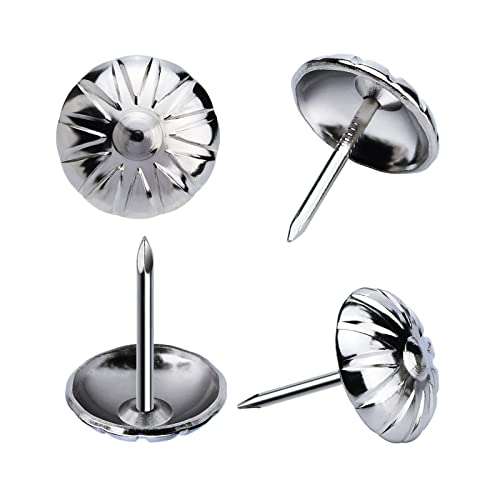 Homdire Upholstery Tacks For Furniture, 5/8" Vintage Upholstery Nails Decorative Tack, 100Pcs Heavy Duty Furniture Tacks For Upholstery, Daisy Sofa Furniture Nails For Wood, Silver #TOP5