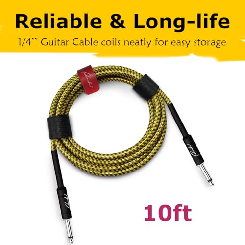Ranch Guitar Cable 10 ft Coild Electric Instrument Cables Bass AMP Cord 1/4 Straight to Straight for Electric, Bass Guitar, Mandolin, Pro Audio - Gold - Thumbnail 3