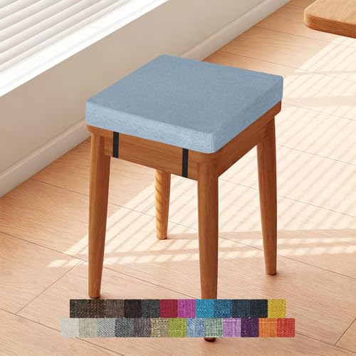 Kimgull 四角 クッション 座布団 ロック固定 椅子 クッション 模造リネン生地 高反発スポンジ スクエア 座蒲 タイプ カバー取り外し可能 洗える 無地 ダイニング リビング カラー9 スカイブル一 30X30X3CM