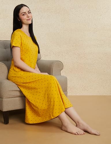Image of Amazon Brand - Symbol Women Cotton Ankle Length Regular Fit Nighty | Night Dress (Available in Plus Sizes)