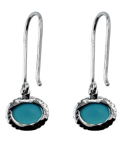 Carillon Turquoise Oval Shape Gemstone Jewelry 18K White Gold Drop Dangle Earrings For Women/Girls #TOP17