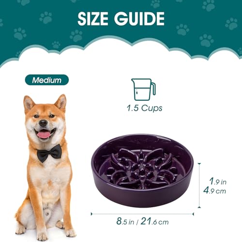 vancasso Ceramic Slow Feeder Dog Bowls, Puzzle Dog Food Bowls with Floral Maze, Anti -Slip Pet Food Dish for Medium Breed, 1.5 Cups, Purple by vancasso - Image 2