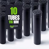 W Gallery 10 Black 116mm Open Cap Pop Top Tubes - Airtight Smell Proof Containers - Plastic Medical Grade Prescription Bottles for Pills Herbs Flowers Supplements, Bulk Pack, Not Glass Jars