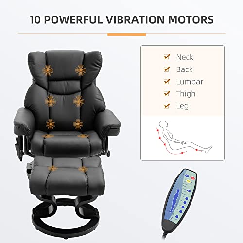 Homcom Massage Recliner And Ottoman, Pu Leisure Office Chair With 10 Vibration Points, Adjustable Backrest, Side Pocket And Remote Control, For Living Room, Study, Bedroom, Black #TOP3