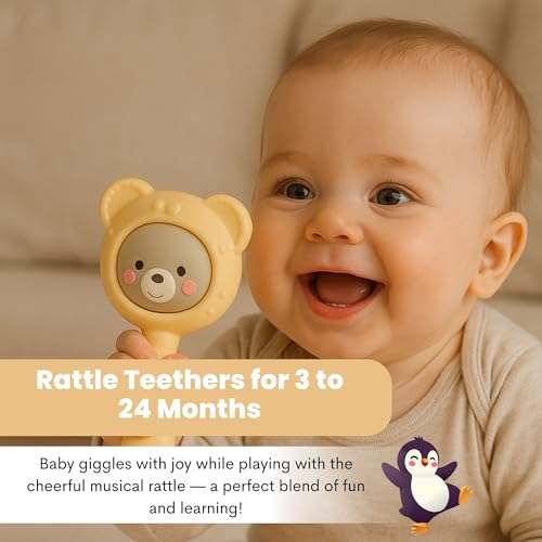 Image of THE LITTLE LOOKERS Teether for Baby | Musical Rattle Teethers for 3 to 24 Months | Silicone Rattle Teether | BPA-Free for Easy Teething | Jhunjuna, Baby Feeding Toys (Yellow)
