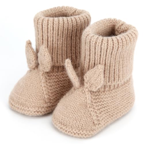 Loyfoky Baby Booties Newborn Babe First Walkers Knit Boots Warm Knit Crib Shoes Crochet Infant Sock for Boy Girl Khaki 0-3M