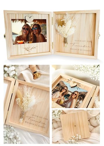 Joli Coon Freundin Geschenk - Glück ist es eine Freundin wie Dich zu haben Holzbox - Hochwertige Geschenk Holzbox 14 x 14 x 3 cm