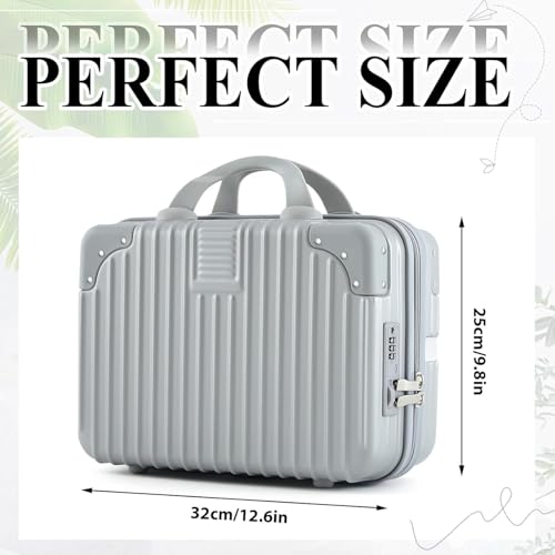 Image of Hard Shell Makeup Vanity Case for Women, Portable Travel Cosmetic Organizer Box with Handle & Zipper, Makeup Storage Case for Cosmetics, Jewelry & Toiletries, Silver Grey
