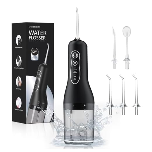 OasiSmile Irrigador Bucal Portatil Flosser, 4 Modos y 5 Boquillas, 260ML Irrigador Dental Eléctrico para la Limpieza Bucal, IPX7 Impermeable Limpiador Interdental para Casa y de Viaje