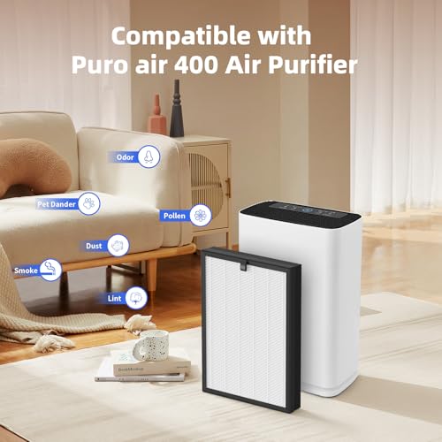 4 Pack 400 Replacement Filter Compatible with Puro 400 Air Purifier – 3-in-1 Filtration System with Activated Carbon for Pet Dander, Smoke, Pollen, and Dust by FMDZFL - Used condition - Image 2