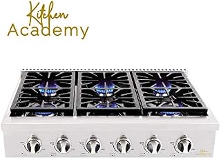 Kitchen Academy Professional 36'' Stainless Steel Gas Rangetop Cooktop with 6 Gas Burners