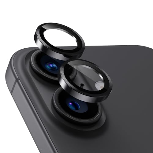 Upcommon UARMOR Camera Lens Protector Compatible with [ iPhone 17, 16 & 16 Plus ] 9H Tempered Glass & Aluminum Cover, HD Clear, Easy Installation Kit - Black