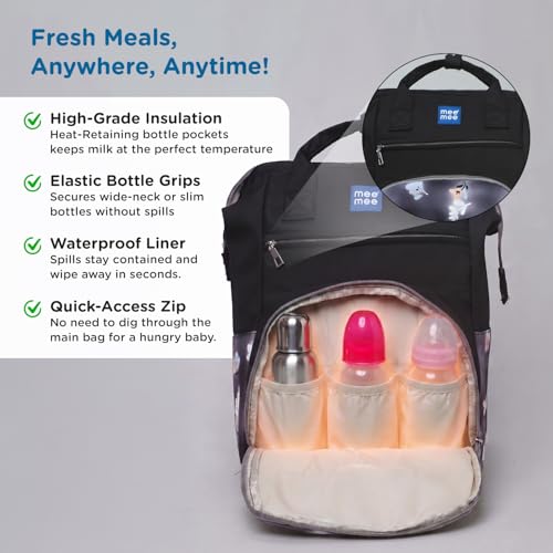 Image of Mee Mee Metro Luxe Mom Diaper Bag Backpack | Large Capacity Baby Bag with Multiple Pockets | Bottle Warmer Pocket | Changing Mat | Travel-Friendly & Stroller Straps | Waterproof & Stylish