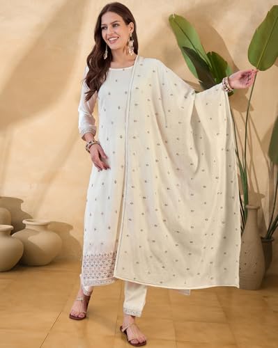 Image of SheWill Kurta Set for Women - Maroon Velvet Zari Sequence Cording Embroidered Kurta with Pant and Cutwork Organza Dupatta