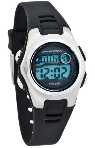 Sportech Women's | Black & Silver-Tone Digital Water Resistant Sport Watch | SP10204
