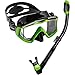 Cressi Panoramic Wide View Mask Dry Snorkel Set, Lime Green / Black Silicone