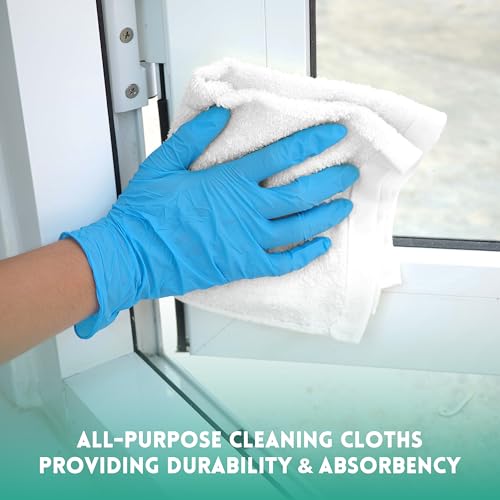 ZUPERIA 100% Cotton Terry Towels Cleaning Cloths, Pack of 50 (12\" x 12\") Multipurpose, Highly Absorbent, Reusable Cotton Rags, White Bar Towels & Cleaning Rags for Everyday Usage (White)
