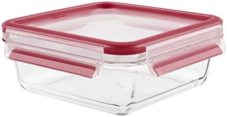 Tefal Master Seal Rectangle Glass Food Storage, Clear/Red, 3.0 Litre