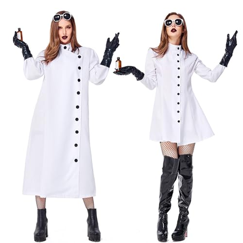 PUIWNON Mad Scientist Costume Lab Coat for Women Science Expert Doctor Costume Accessories for Halloween (Short, Medium)