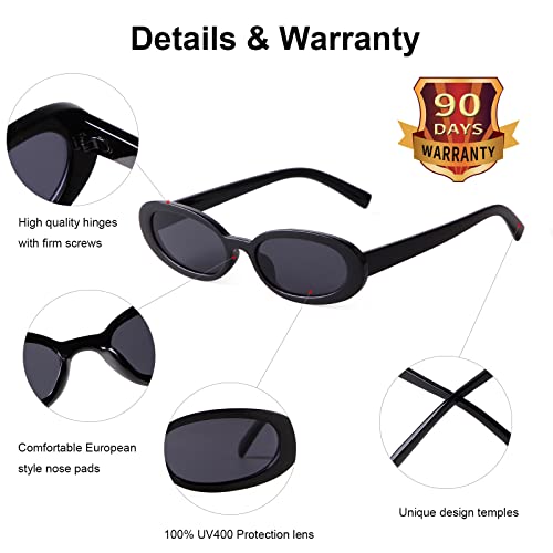 Ade Wu Retro Oval Sunglasses Trendy 90S Vintage Chic Small Oval Sun Glasses Uv Protection (Black/Grey) #TOP4