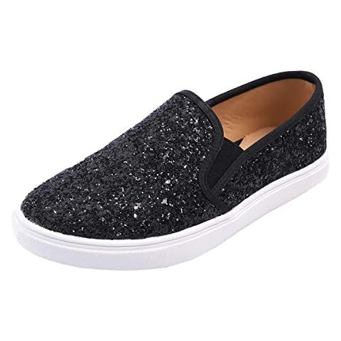 FEVERSOLE Women's Fashion Slip-On Sneaker Casual Flat Loafers Black Size 9 M US Cover