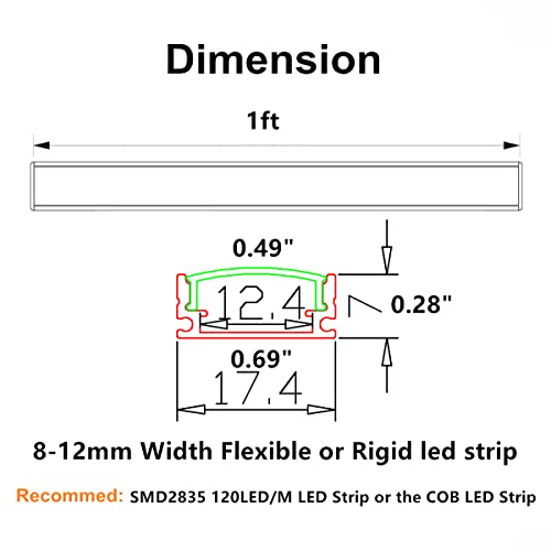 Satzol 6 Pack 1Ft Aluminum Channel For Led Strip Lights, U Shape Aluminum Led Channel With Opal Diffuser, Screw Fixed End Caps And Mounting Clips, Led Aluminum Profile Heatsink For Strip Lights. #TOP2