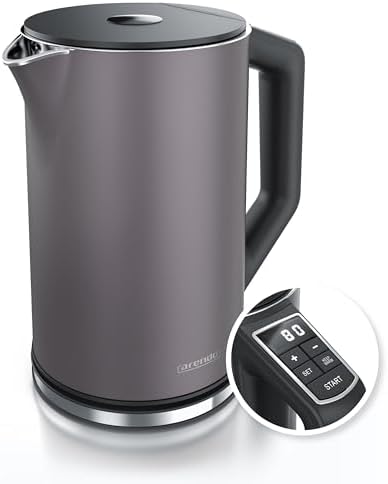Bild 19 - Arendo - Edelstahl Wasserkocher mit Temperatureinstellung 40-100 Grad in 5er Schritten - Doppelwand Design - Modell ELEGANT - 1,5 Liter - 2200 W - Teekocher mit Temperaturanzeige - GS - Schwarz