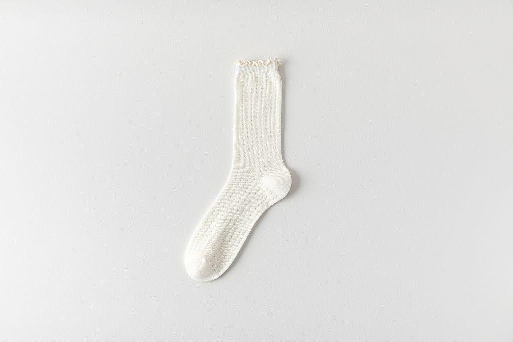 ORI® Women’s Lace Knit Crew Socks – Soft Breathable Cotton Blend with Ruffled Edge, Vintage Mesh Pattern, Everyday Comfort Dress Socks (4 Pairs, Cream color)