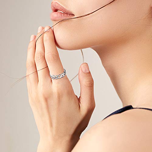 Valentine's Day Gifts For Him Sterling Silver Sturdy Cuban Knot Link Chain Wedding Eternity Band Ring For Women Girls Unisex Men Boys (Silver, 8) #TOP1