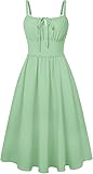 Belle Poque Vestidos de verano para mujer, cuello cuadrado, tirantes delgados, acampanado, vestido de verano informal para vacaciones, playa, Gris claro y verde, XL