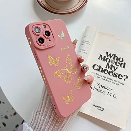 Qokey Compatible With Iphone 11 Pro Max Case(2019 6.5),Side Cute Plated Love Heart Back Bling Butterfly With Full Camera Len Cover Protection Soft Tpu Shockproof Phone Case For Women Girls Men,Pink #TOP3