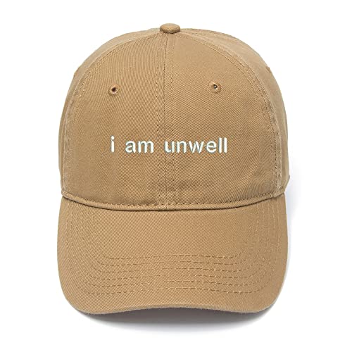 WINGZOO Baseball Caps I am Unwell Embroidered Cap Unisex Washed Cotton Adjustable Embroidery Cap Beige