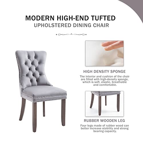 Kiztir Velvet Dining Chairs Set Of 4, Upholstered Dining Chairs With Nailhead Trim And Button Back, Luxury Tufted Dining Chair For Living Room, Bedroom, Kitchen (Light Gray) #TOP2