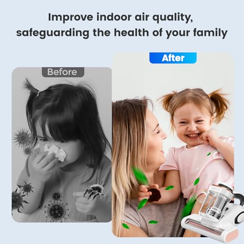 JIGOO J300 Milbensauger mit Staubmilben-Sensor und mit UV-Licht, 500W Milbenstaubsauger mit Intelligente LED-Anzeige, Für Allergiker, entfernt 99,9% Allergene, Für Matratzen, Betten und Sofas