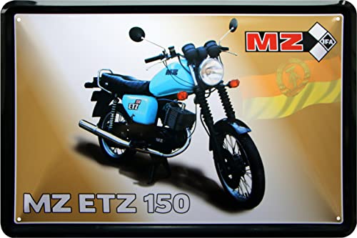 WOGEKA ART Tabliczka blaszana w stylu retro - MZ ETZ 150 - historyczny motocykl NRD - nostalgiczna tabliczka jako pomysł na prezent dla fanów MZ na urodziny Boże Narodzenie jako dekoracja warsztatowa