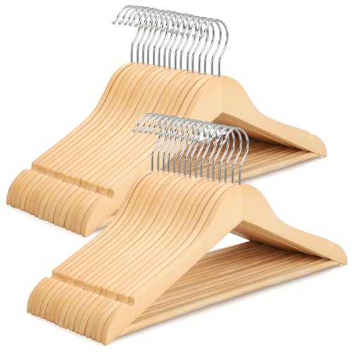 TOPIA HANGER Premium Wooden Hangers 30 Pack, Natural Wood Clothes