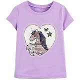 Little Girls Flip Sequin T-Shirt Purple Sparkle Unicorn Heart Short Sleeve Tee Cotton Casual Playwear Top 7 Years