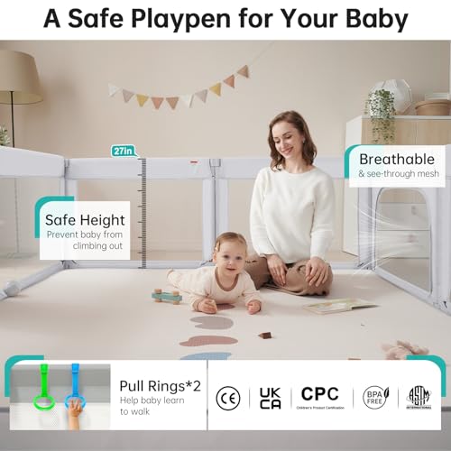 Image of Doradotey 8-Panel Foldable Baby Playpen for Toddlers 1-3, Adjustable Shape Large 59x71 Indoor Playard, No Tools Assembly, 360 Breathable Mesh, Separate Washable Panels Safety Fence, Grey
