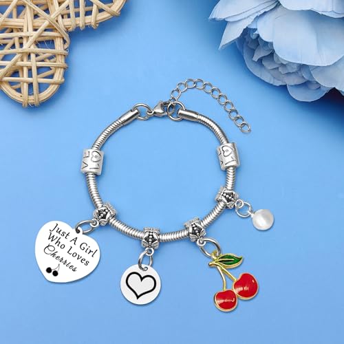 Cherry Lover Gifts Funny Cherry Bracelet Cherry Themed Gifts for Women Fruit Lover Gift Birthday Gifts for Women Cherry Friends Sister Bestie Aunt Cherry Jewelry Christmas Graduation Gift2