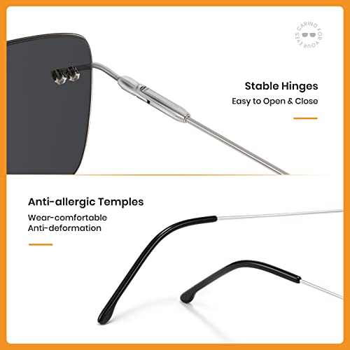 Image of Cyxus Polarized Rimless Sunglasses for Men Square UV Protection Rectangle Ultralight Metal Shades, Frameless Sunglasses-black Black, Medium