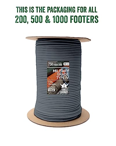 Three Vikings Premium 750Lb Tactical Paracord Rope Parachute Cord In Many Colors And Length Continuous Spools - Charcoal Gray - 100 Ft. (Coiled In Bag) - Tp750-Charcoal Gray-100 #TOP4