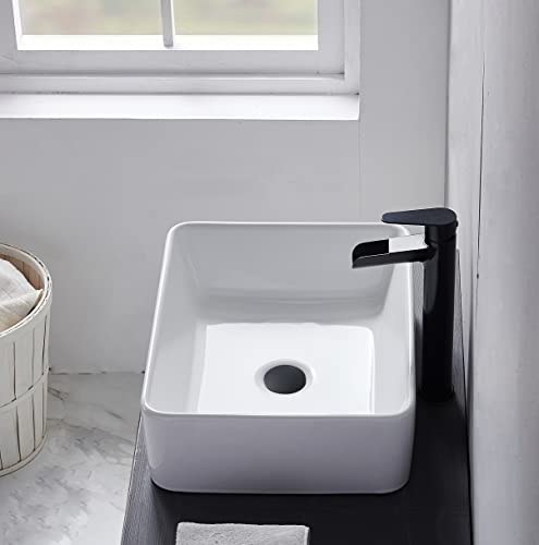 HOTIS HOME Rectangular Vessel Sink, 16\"X12\" White Bathroom Sink, Ceramic Vessel Sinks For Bathrooms, Rectangle Farmhouse Small Above Countertop Bathroom Vessel Sink