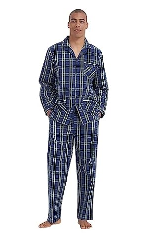 kolipajam Męska bawełniana piżama zestaw 2 Pice Plaid Comfy Bielizna nocna PJS z kieszeniami, Klasyczny, zielony w kratkę, S