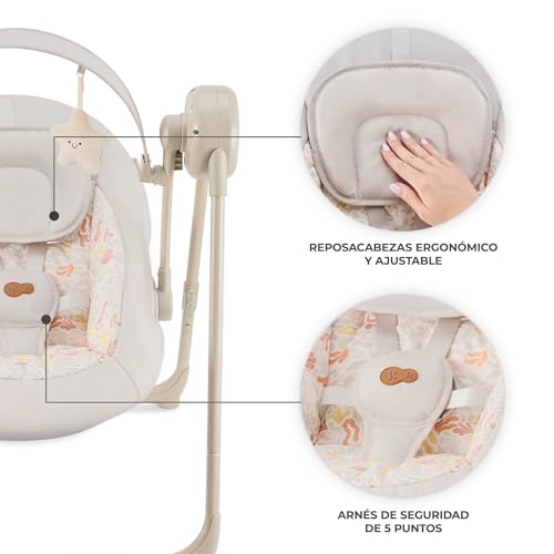 Miniatura 5 de Kinderkraft Swingee - Balancín Eléctrico Para Bebé Con Función Oscilante, Temporizador Integrado, Respaldo Ajustable, 8 Melodías De Tranquilidad Integradas, Ligero Y Plegable, Color Beige